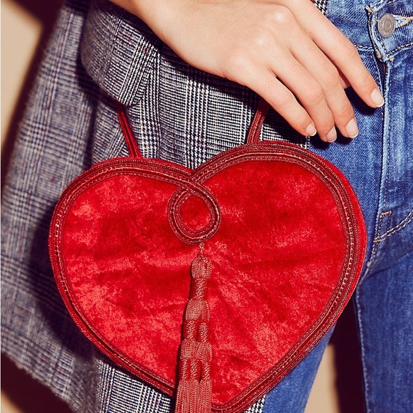 Free People Heart-Shaped Red Velvet Bag - Picture 4 of 5